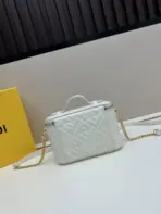Fendi Vanity Mini Handbag White Nappa Leather Embossed FF Motif - Image 2