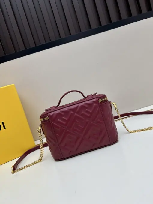 Fendi Vanity Mini Handbag Burgundy Nappa Leather Embossed FF Motif - Image 2