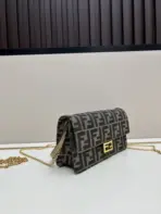 Fendi Bag Shoulder Chain Baguette With Signature Brown FF Jacquard Motif - Image 3