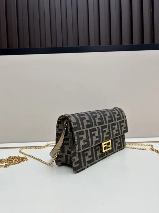 Fendi Bag Shoulder Chain Baguette With Signature Brown FF Jacquard Motif - Image 3