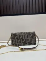 Fendi Bag Shoulder Chain Baguette With Signature Brown FF Jacquard Motif - Image 2