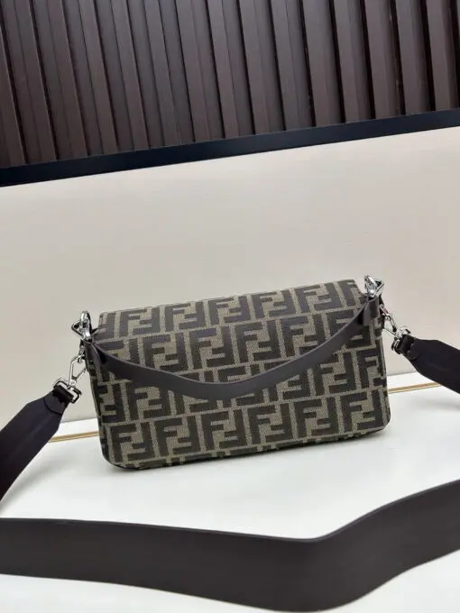 Fendi Baguette Shoulder Bag Iconic FF Zucca Pattern Brown Jacquard Fabric - Image 3