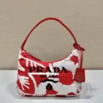 Prada Re-Edition 2006 Embroidered Drill Mini Bag in Red & White