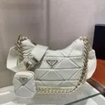 Prada System Nappa Leather Patchwork Shoulder Bag White