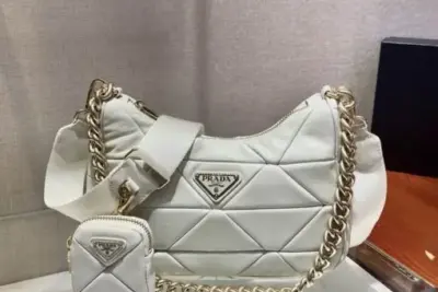 Prada System Nappa Leather Patchwork Shoulder Bag White
