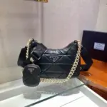 Prada System Nappa Leather Patchwork Shoulder Bag Black