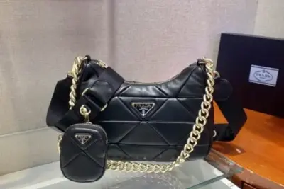 Prada System Nappa Leather Patchwork Shoulder Bag Black