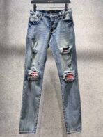 AMIRI MX1 Skinny Jeans Light Blue Wash With Red Bandana Patches