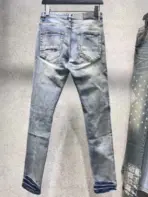 Amiri Men's Skinny Distressed Jeans With Blue Leather Details And Washed Damaged Finish - Image 2