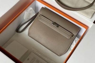 HERMES Kelly Depesh Clutch Bag Brown