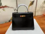 Hermes Kelly 28cm Handbag in Black Calfskin Leather