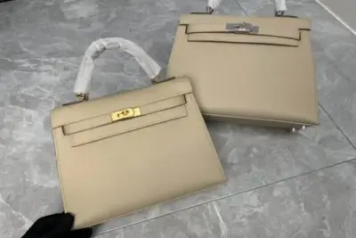 Hermes Kelly Epsom 25cm Bag Black Off-White