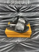 LV Slipper 6AM Flat Mule Black With White Logo - Image 3