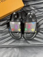 LV Slipper Strap 6AM Flat Mule Black With Multicolour Logo - Image 2