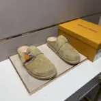 LV Slipper Easy Mule Slip On Shoe Beige Suede Calf Leather - Image 2