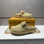LV Slipper Easy Mule Slip On Shoe Beige Suede Calf Leather - Image 3