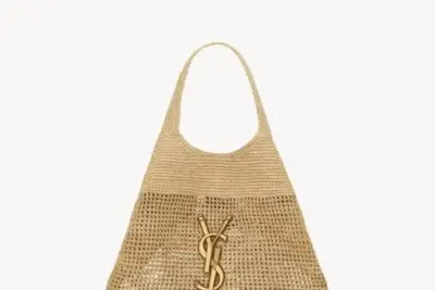 YSL Icare In Raffia Bag Brown Gold