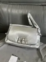 Balenciaga Metallic Silver Calfskin Small BB Soft Flap Bag - Image 3