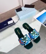 Prada Quilted Nappa Leather Slides Moos Green - Image 2