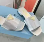 Prada Saffiano patent leather slides grey