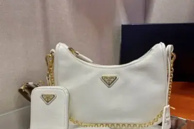 Prada Re-Edition 2005 Nylon shoulder Bag White & Gold