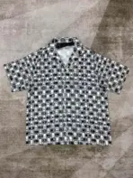Amiri Short Sleeve Shirt Grey & White Silk Check