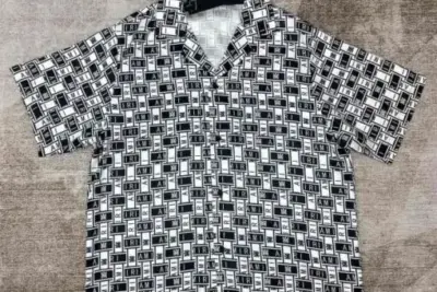 Amiri Short Sleeve Shirt Grey & White Silk Check