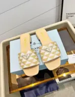 Prada Quilted Nappa Leather Slides Beige - Image 2