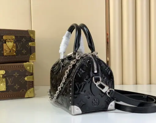 LV Speedy Trunk 20 Black Embossed Monogram Pattern Silver Toned - Image 3