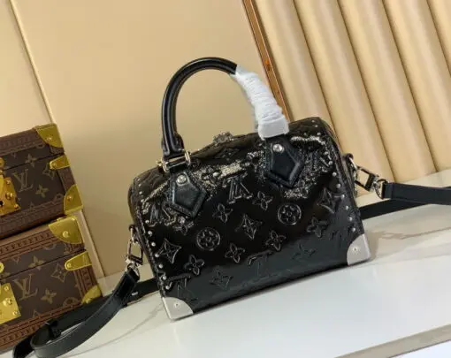 LV Speedy Trunk 20 Black Embossed Monogram Pattern Silver Toned - Image 2