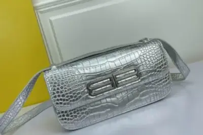 Balenciaga Gossip Small Shoulder Bag Silver Crocodile