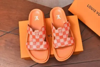 LV Leather Sandal Orange/White