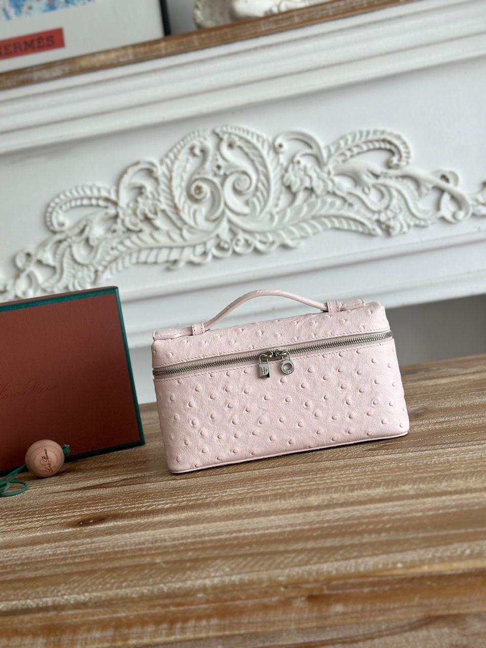 WhatsApp Image 2026-05-11 at 1.15.48 AM Loro Piana Extra Pocket L19 Ostrich Leather Bag Whisper Pink - Image 1