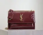 YSL Sunset Chain Bag in Burgundy Patent Leather