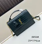 YSL Sunset Medium Chain Bag in Crocodile Green
