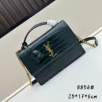 YSL Sunset Medium Chain Bag in Crocodile Green