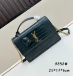 YSL Sunset Medium Chain Bag in Crocodile Green