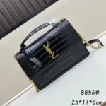 YSL Sunset Medium Chain Bag in Crocodile Black