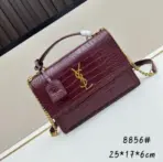 YSL Sunset Medium Chain Bag in Crocodile Maroon