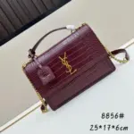 YSL Sunset Medium Chain Bag in Crocodile Maroon