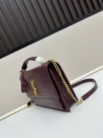 YSL Sunset Medium Chain Bag in Crocodile Maroon - Image 3