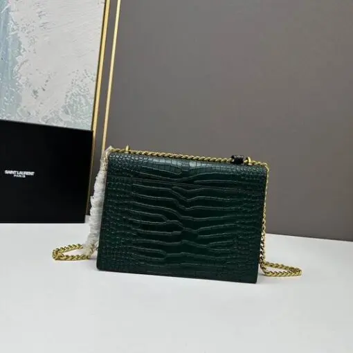 YSL Sunset Shoulder Bag 22cm Crocodile Green - Image 3