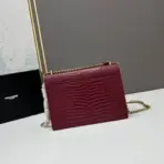 YSL Sunset Shoulder Bag 22cm Crocodile Maroon - Image 3