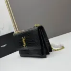 YSL Sunset Shoulder Bag 22cm Crocodile Black - Image 2