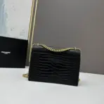YSL Sunset Shoulder Bag 22cm Crocodile Black - Image 3