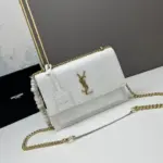 YSL Sunset Shoulder Bag 22cm Crocodile White