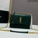 YSL Sunset Shoulder Bag 22cm Crocodile Green
