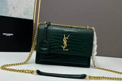 YSL Sunset Shoulder Bag 22cm Crocodile Green