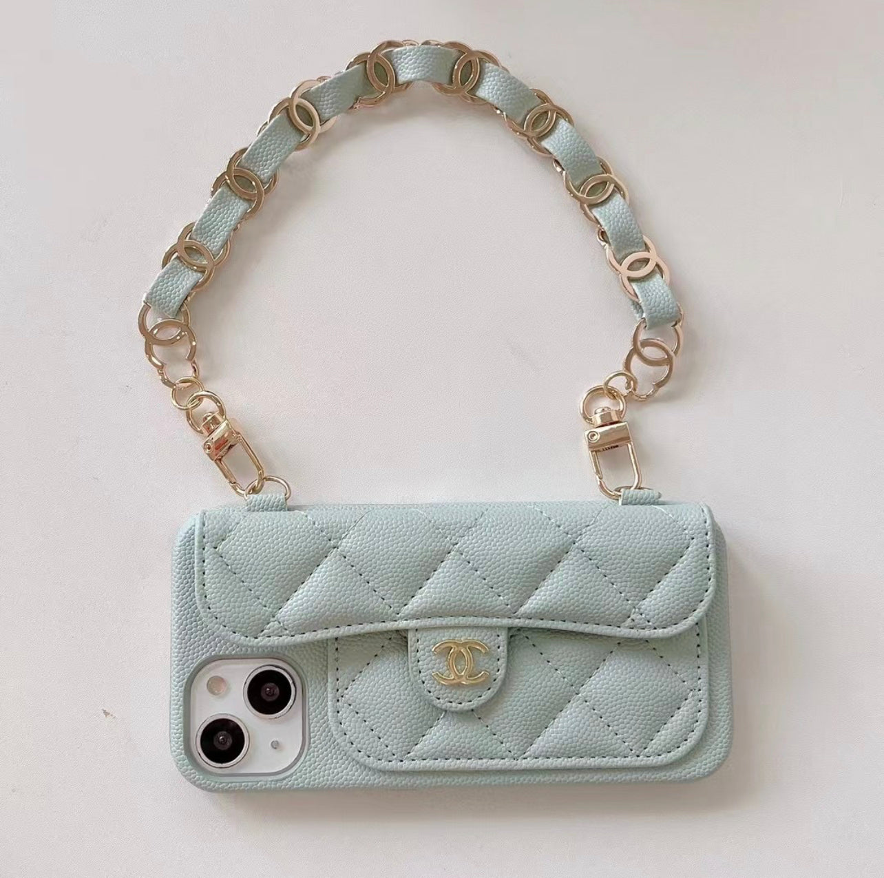 CC Luxury Wallet Short Strap Phone Case Mint