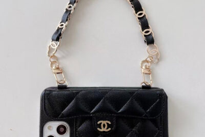 CC Luxury Wallet Short Strap Phone Case Black